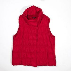 Eileen Fisher Genuine Duck Feather Down Quilted Cowl Neck Sleeveless Vest Red XL